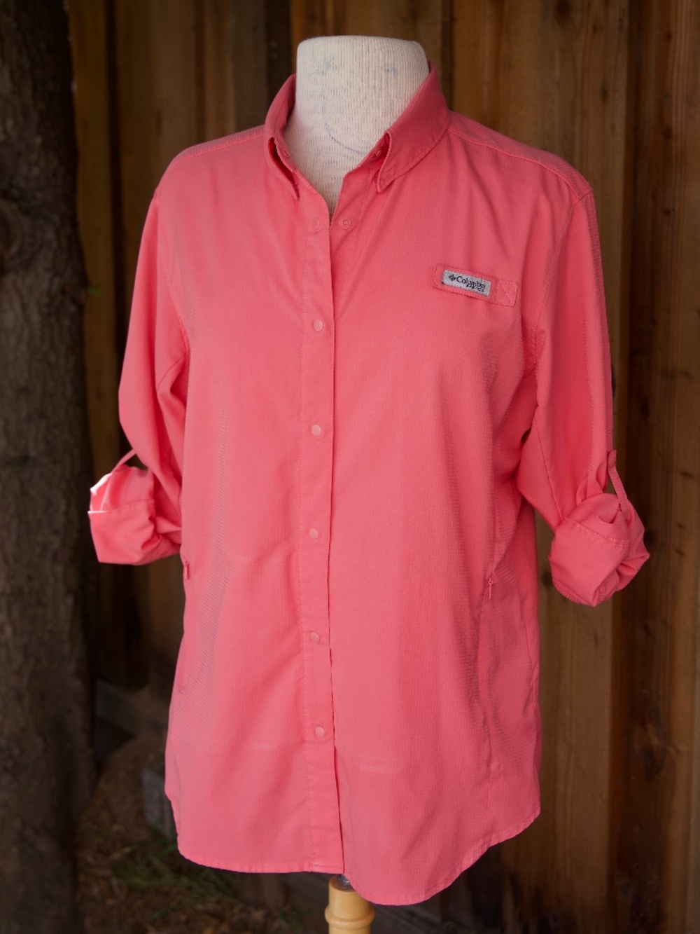 Colombia Performance Fishing Gear Salmon Pink Button Down Long Sleeve Womans L